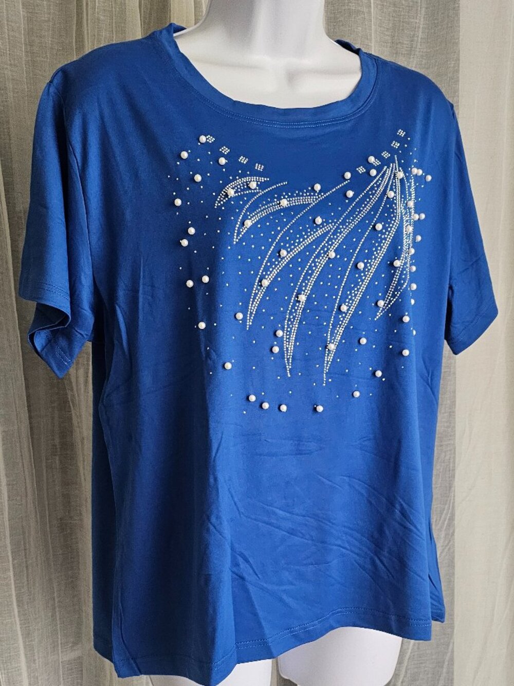Turquoise Blue Wave Bat Wing Polyester Short Sleeve Shirt - One Size Fits Up to